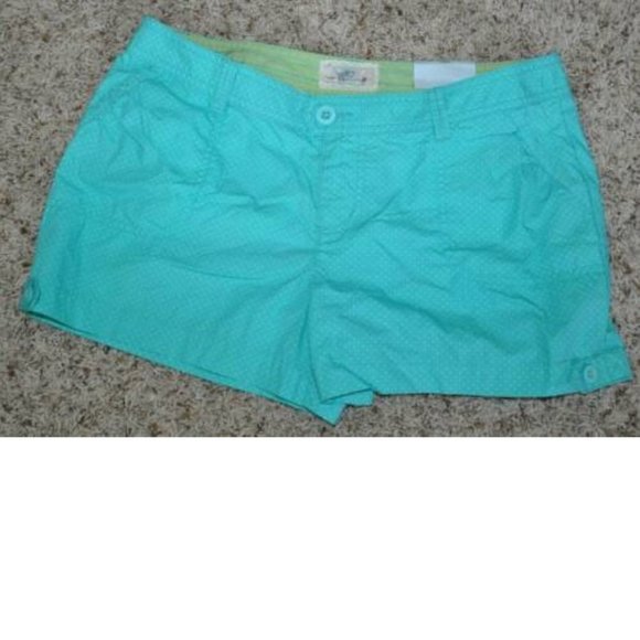 Womens Cotton Shorts SO Blue Polka Dot sz 7 Lowrise Button Tab Summer Jr Girls - Picture 2 of 3